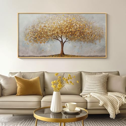 Large Framed Modern Gold Tree of Life Wall Art for Living Room