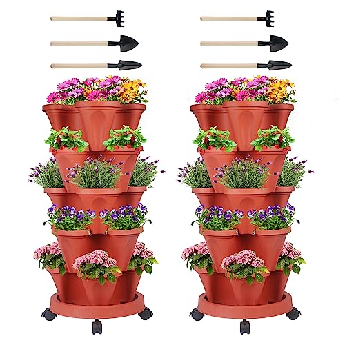 Stackable Planters 5 Tier Vertical Garden Planting Tower Planters Strawberry (2 Count)