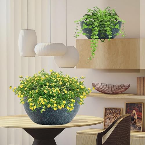 13inch Large Hanging Planters Pots for Outdoor Indoor Plants with Drainage Holes and Chain (2 Count)
