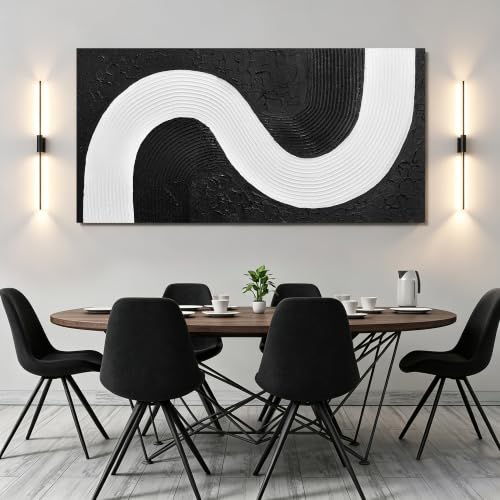 Black And White Painting Wall Art For Dining Room Abstract Painting Wall Art For Apartment Extra Large Wall Art For Hotel 36 x 72 Inch