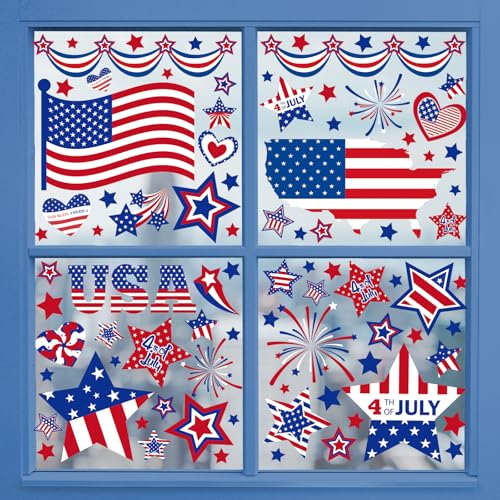 4th of July Decorations Patriotic Window Clings (111 Count)