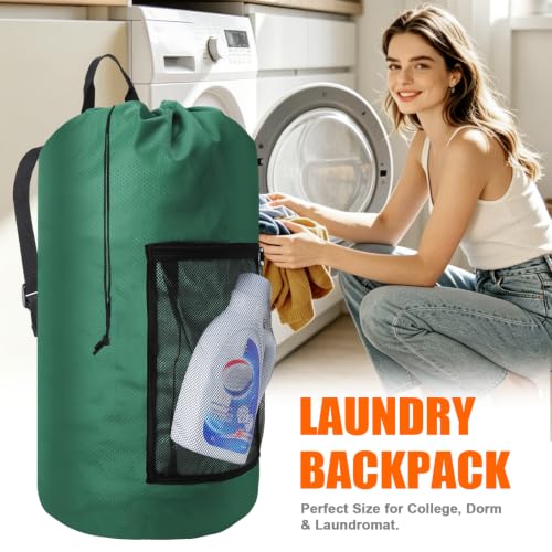 Laundry Bag Backpack Durable Laundry Bag with Shoulder Straps and Mesh Pockets Portable Laundry Hamper Dirty Clothes Bag for College