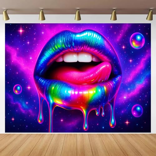 Blacklight Tapestry Lips Galaxy Room Wall Art 78 x 59 Inch