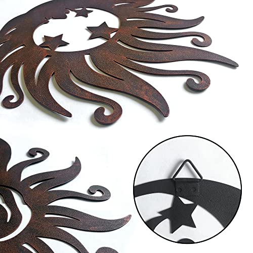 Set of 3 Rust Colored Sun Moon Metal Wall Art (3 Count)