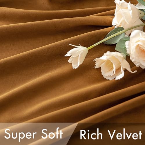 Fall Golden Brown Velvet Blackout Curtains Pinch Pleat 52" Wx96 L (2 Count)