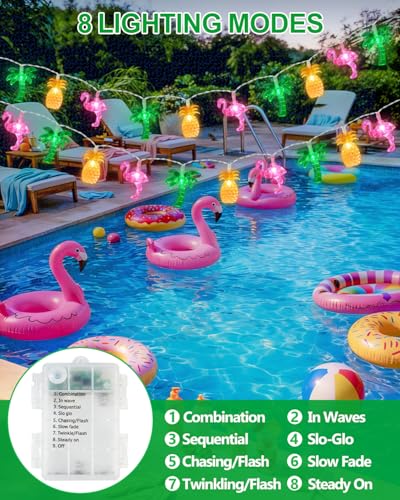 50 LED 25Ft Sumer Tropical String Lights Flamingo Pineapple Palm Tree Light