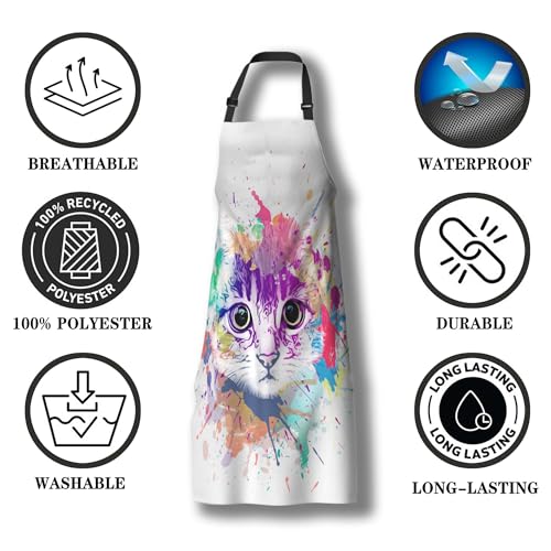 Housewife Apron for Women Abstract Colorful Cat Fun Aprons for Men for Kitchen Cooking Restaurant BBQ Painting Crafting Gardening 27”
