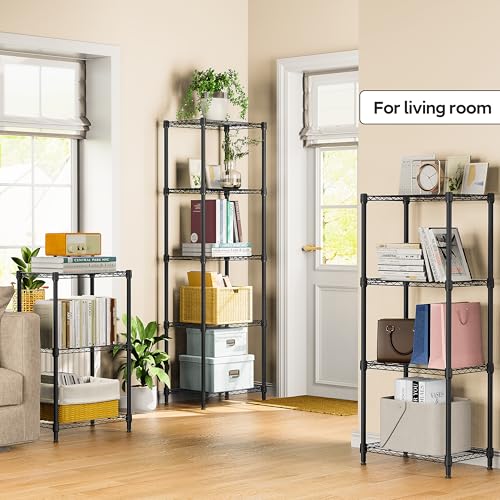 3 Tiers Shelf Metal Storage Shelves Wire Rack Closet Organizers with Wheel for Garage Kitchen Bathroom Laundry Black 11.8" D x 17.7" W x 28.8" H (3 Count)