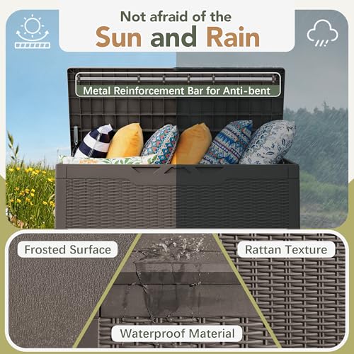 Deck Box 98 Gallon Waterproof Resin Storage Box with Cushion