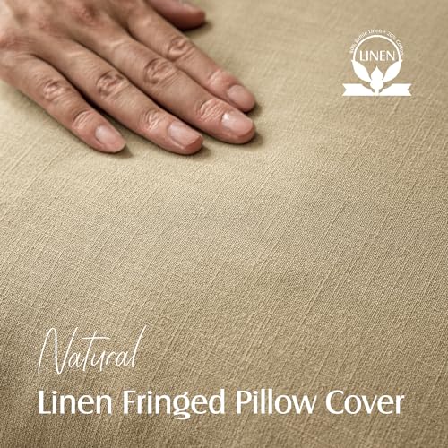 Decorative Linen Fringe Throw Pillow Covers 18×18 Light Khaki (2 Count)