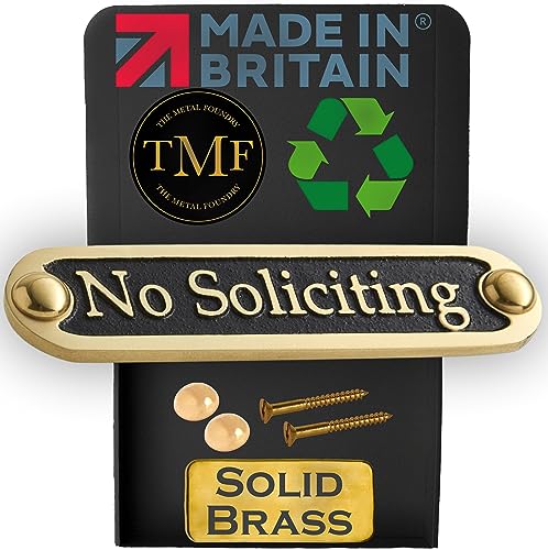 No Soliciting Brass Door Sign. Traditional Style Home Décor Wall Plaque Handmade By The Metal Foundry UK