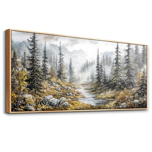 Misty Forest Paintings Wall Art For Bedroom Wall Decor For Living Room Office Tree landscape Wall Pictures Large Canvas Artwork Ready To Hang Modern Home Decorations Wood Framed 32x72 In