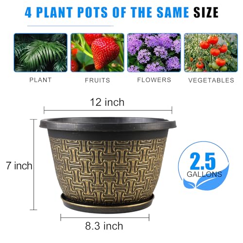 4 Pack 12 Inch Plant Pots (4 Count)