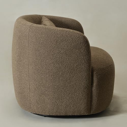 34" W Boucle Swivel Barrel Chair with Toss Pillow