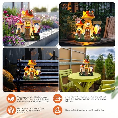 Solar Garden Statue Lights Mushroom Fairy House Figurine