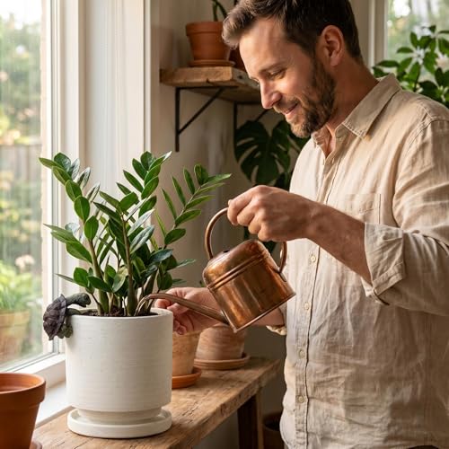 Ceramic Plant Pot with Resin Figure