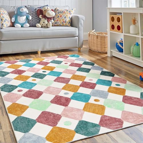 4x6 Area Rug for Kids Room Colorful Play Mat Washable Classroom Rug (24 Sq Ft)