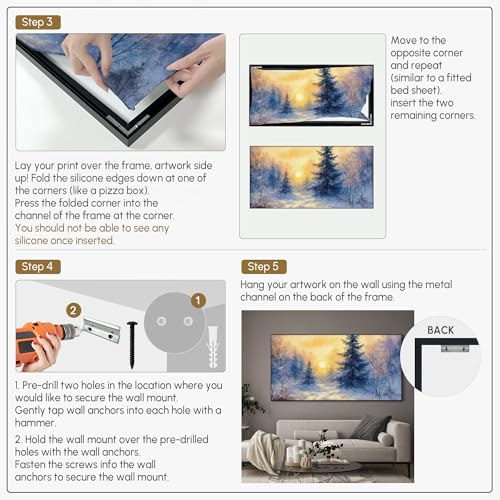 36"x72" Extra Large Framed Wall Art Winter Sunrise in Snowy Pine Forest Watercolor Style for Home Living Room Bedroom Decor