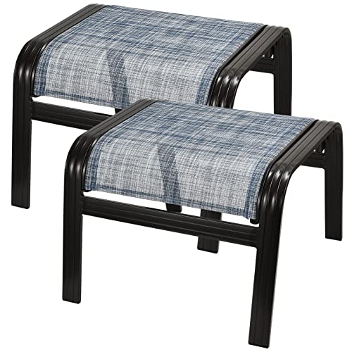 Outdoor Foot Stools Gift for Patio Ottoman Footrest Aluminum Portable Seat Wicker Furniture Stackable Dining Ottoman 2 Pack Blue (2 Count)