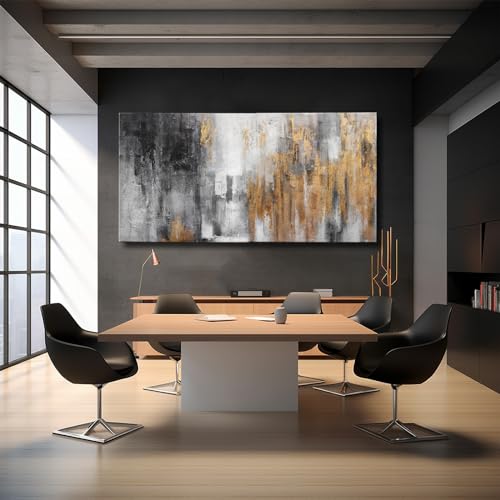 Abstract Canvas Wall Art with Gold Foil Modern Black Oil Paintings Graffiti Wall Art for Living Room Bedroom Kitchen Office Wall Decorations 30" x 60"