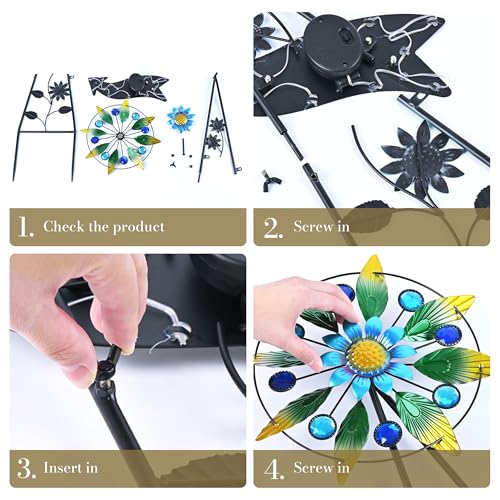 Solar Metal Hummingbird Wind Spinner Garden Stake 35"