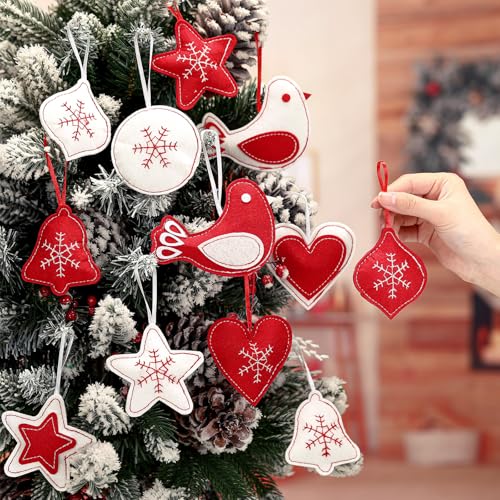 12 Christmas Felt Ornaments 3D Snowflake Hanging Tree Decor (12 Count)