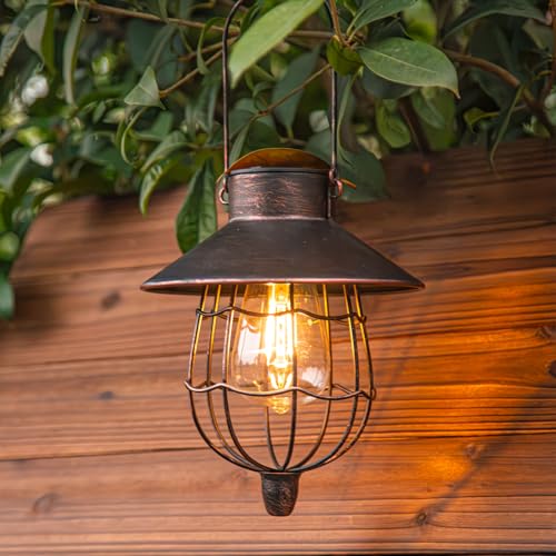 2 Pack Solar Lantern Hanging Waterproof Outdoor Metal Solar Lamp with Warm White Light Decorate for Yard Garden Pathway Patio Porch Decor