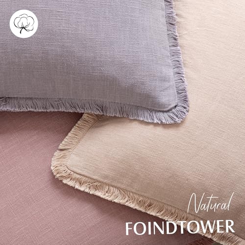 Decorative Linen Fringe Throw Pillow Covers 26×26 Light Purple (2 Count)