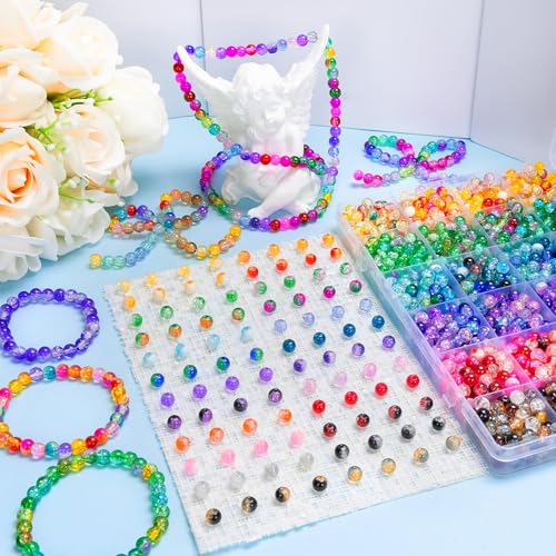About 144 Colors 1200PCS 6mm Crack Glass Beads Bracelet Making Set (1200 Count)
