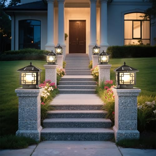 Solar Post Lights Outdoor Waterproof Column Light with Large Capacity Solar