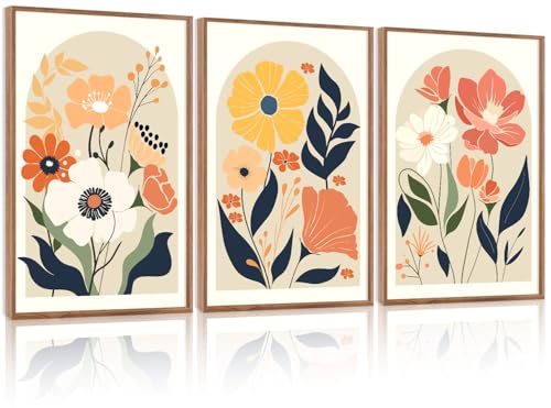 Framed Mid Century Decor Abstract Botanical Wall Art Set