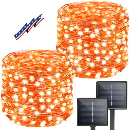 Solar Halloween String Lights Outdoor 2Pack 80FT 200LED Orange Fairy Lights (2 Count)