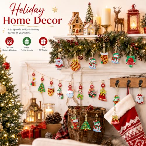17 Pcs Double Sided Diamond Art Christmas Ornaments Keychains 5d