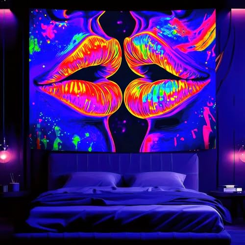Blacklight Tapestry Lips Party Backdrop 78 x 59 Inch