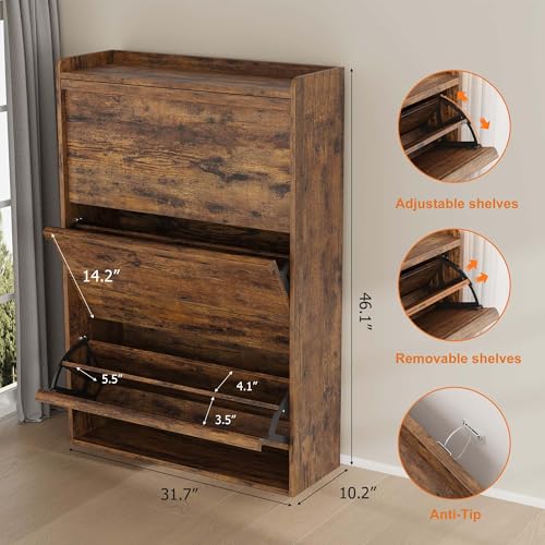 Shoe Cabinet with 3 Flip Drawers