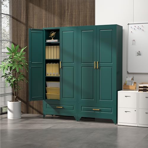 75" Metal Storage Cabinet with Doors and 3 Adjustable Shelves