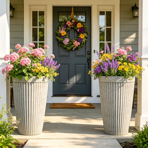 Autodaya 20" Resin Outdoor Tall Planters Set of 2 (2 Count)