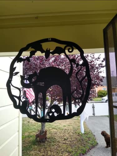 Halloween Cat Wreath Metal Door Sign