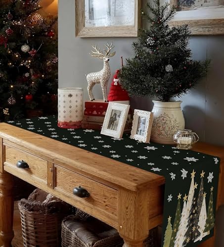 Christmas Table Runner Snowflakes Christmas Tree Home Decorations Green