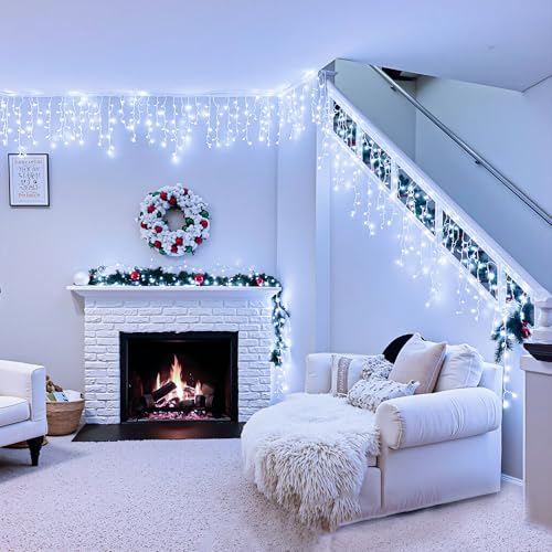 33ft Icicle Christmas Lights Outdoor 400LEDs 75 Drops White String Lights