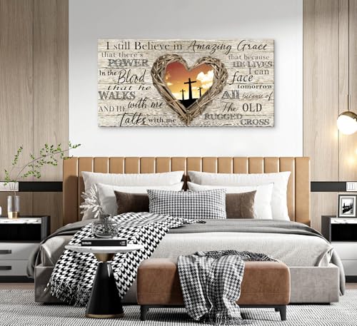 Amazing Grace Christian Wall Art Canvas Cross Decor