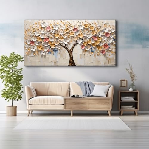 2D Flat White Spring Large Tree of Life Wall Art Office Decor Living Room Modern Painting Prints Pictures Abstract Floral Flower Nature Canvas Large Landscape Artwork