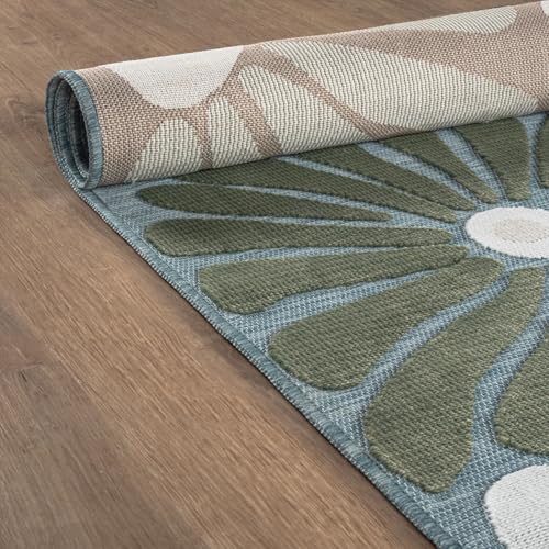 Outdoor Rug 5x7 Modern Floral Tropical Area Rugs for Outdoor and Indoor Patio Easy to Clean Non Shedding Living Room Porch Garden Washable Outside Carpet (35 Sq Ft)