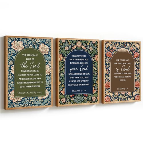 KAlRNE Vintage Christian Floral Framed Scripture Wall Art Set (3 Count)