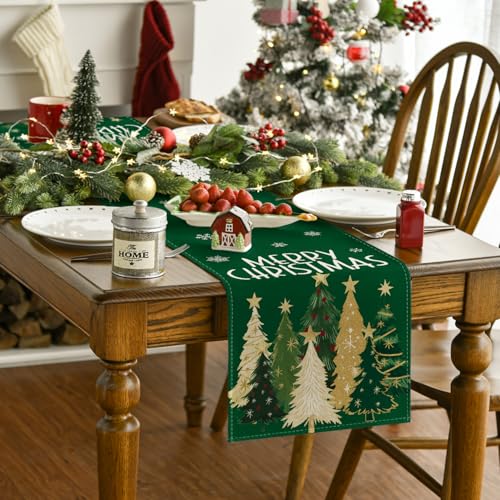Green Xmas Trees Table Runner Home Party Decor 13x72 Inch