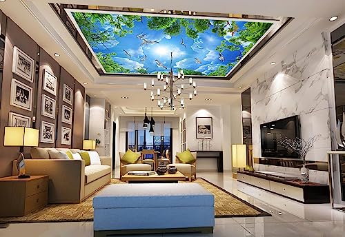Sky Seagull Green Tree Ceiling 3D wall Mural Wallpaper 178" x 117" (144.6 Sq Ft)