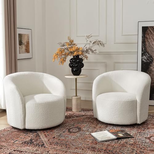 34" W No Assembly Boucle Swivel Barrel Chairs Set of 2 (2 Count)