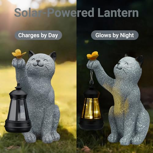 Solar Cat Garden Statue Outdoor Decor