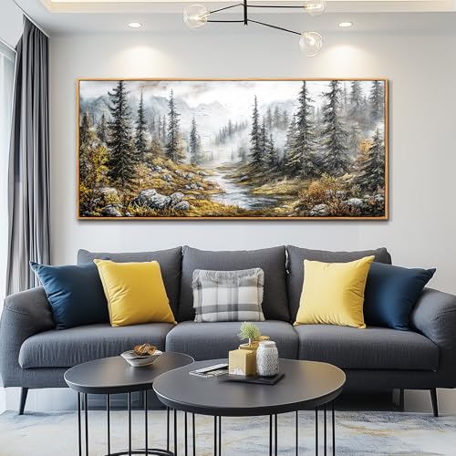 Misty Forest Paintings Wall Art For Bedroom Wall Decor For Living Room Office Tree landscape Wall Pictures Large Canvas Artwork Ready To Hang Modern Home Decorations Wood Framed 32x72 In