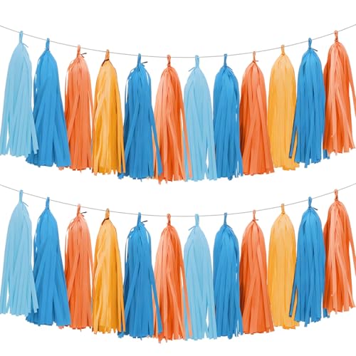 Orange and Blue Paper Tassel (20 Count)
